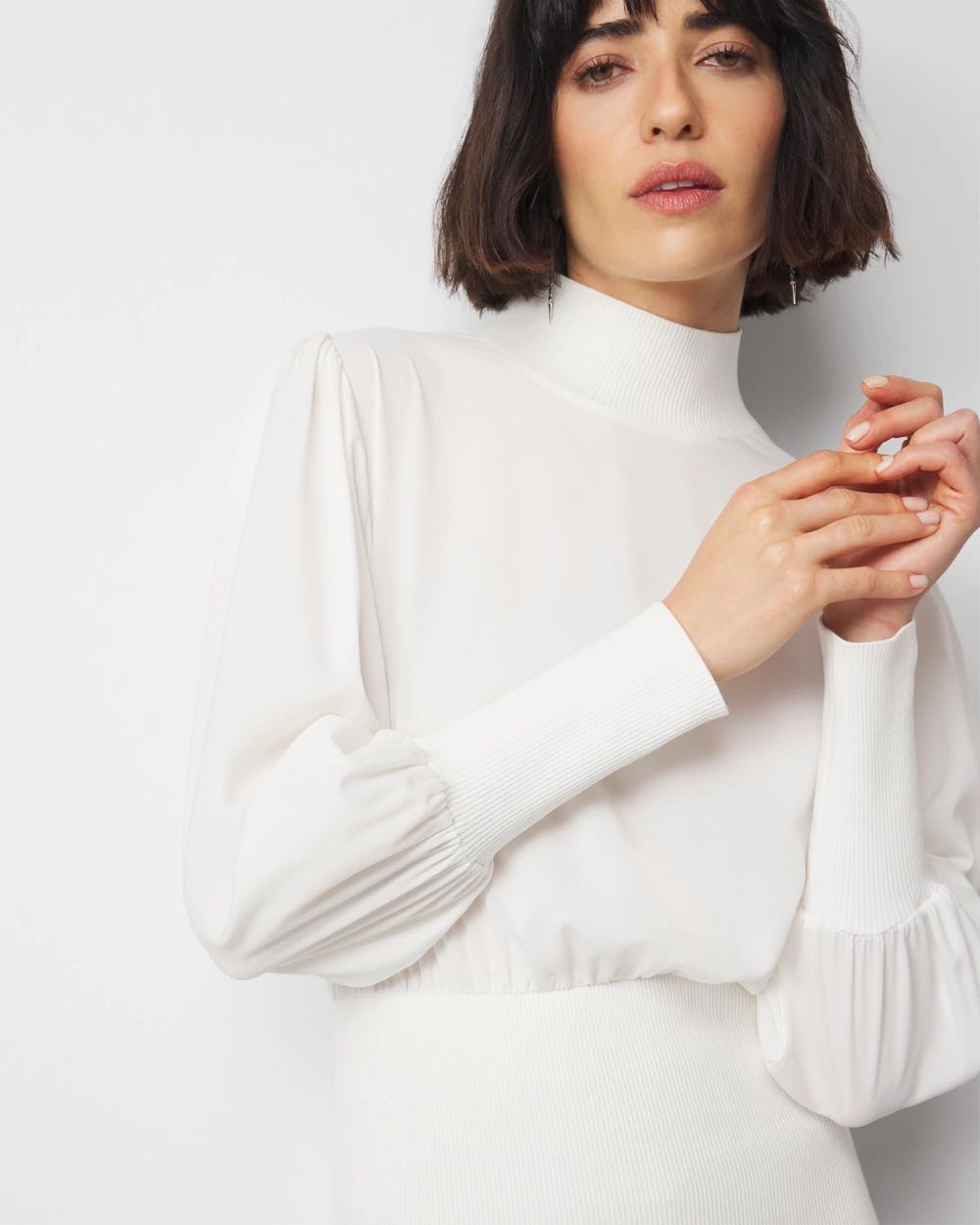 Smocked turtleneck blouse on sale